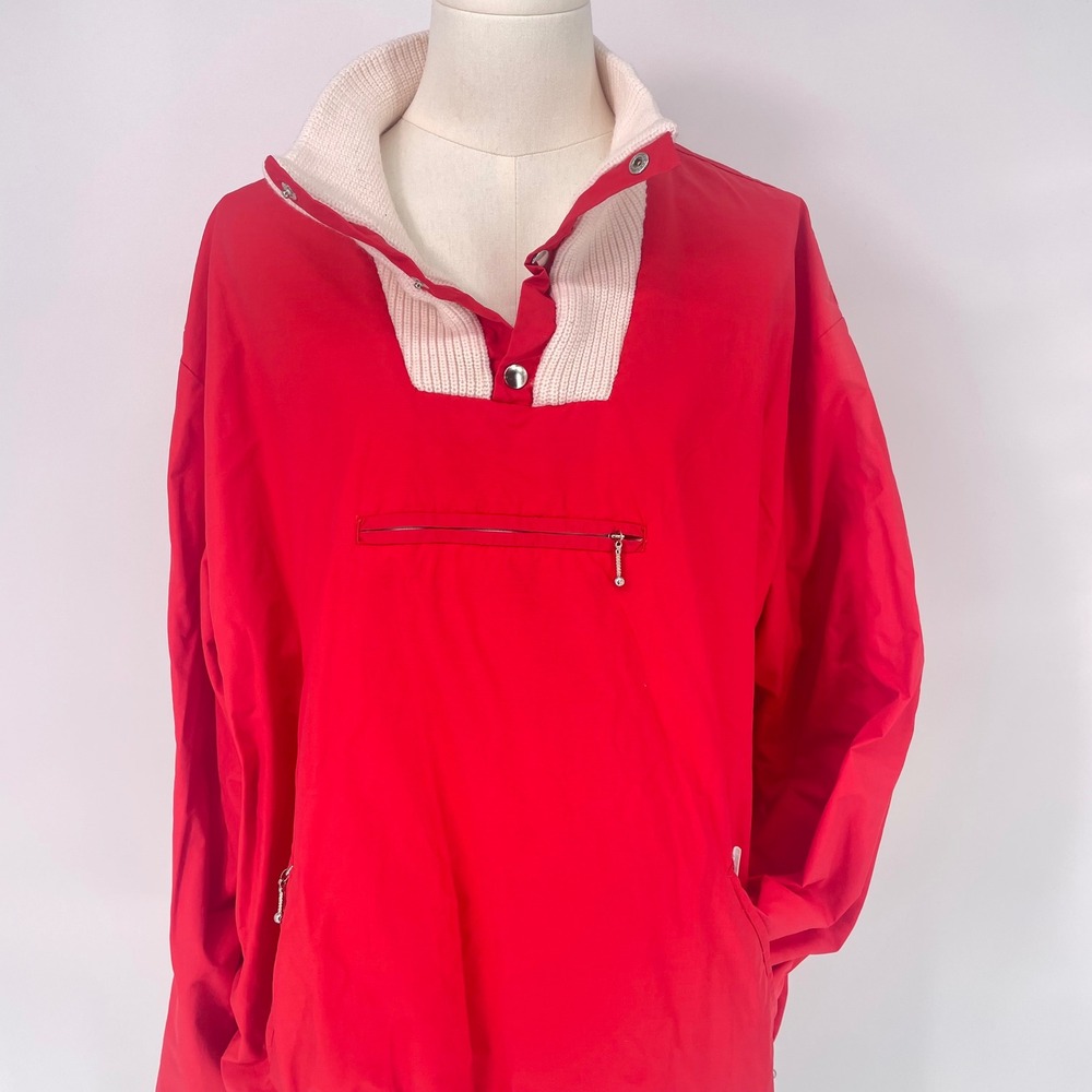 Vintage 80s French Noel‎ Chabannes Mens 2XL Red Pullover Ski Anorak Jacket Snaps